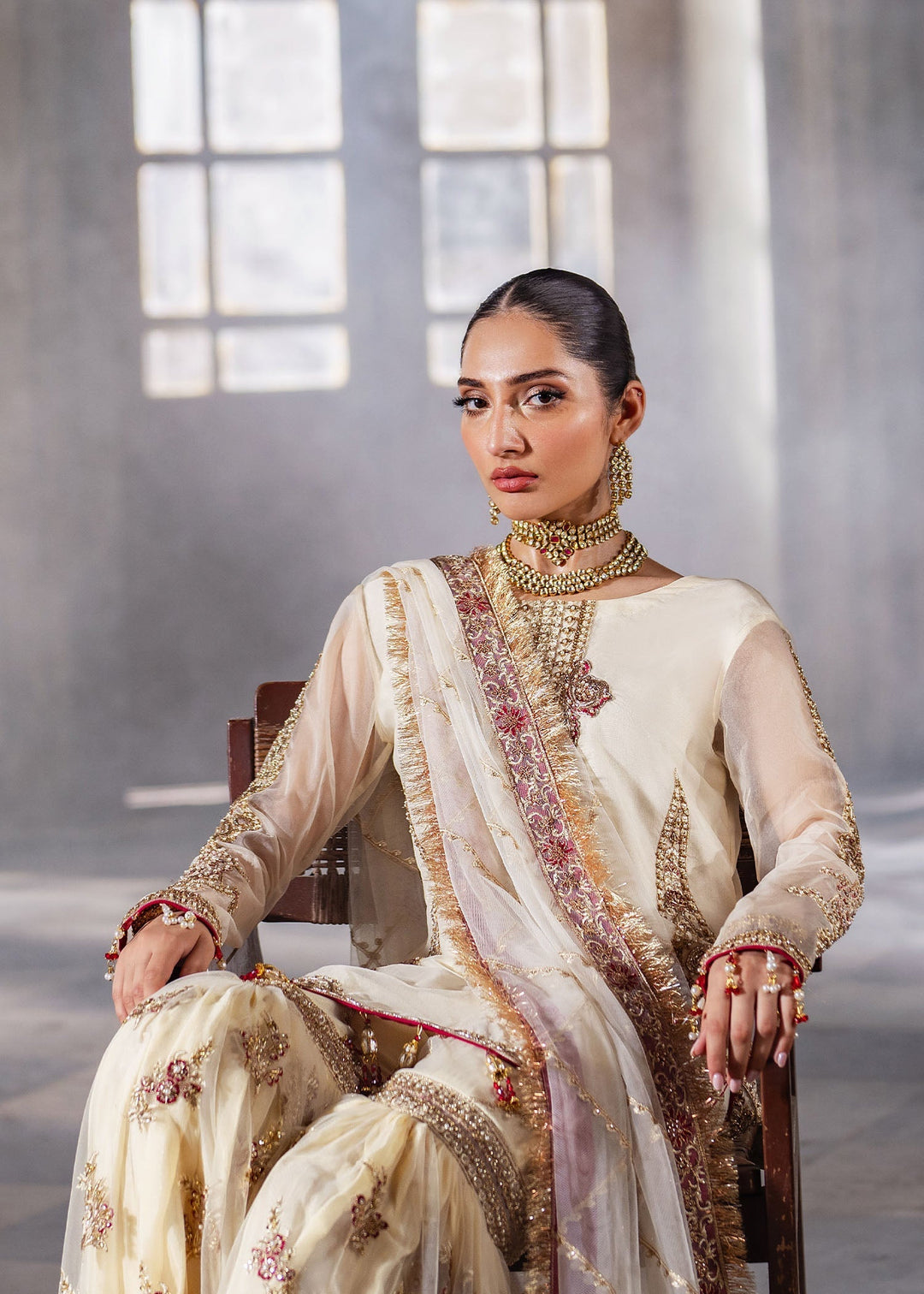 Elegant Zaina Ivory Pakistani Bridal Dress for Celebrations