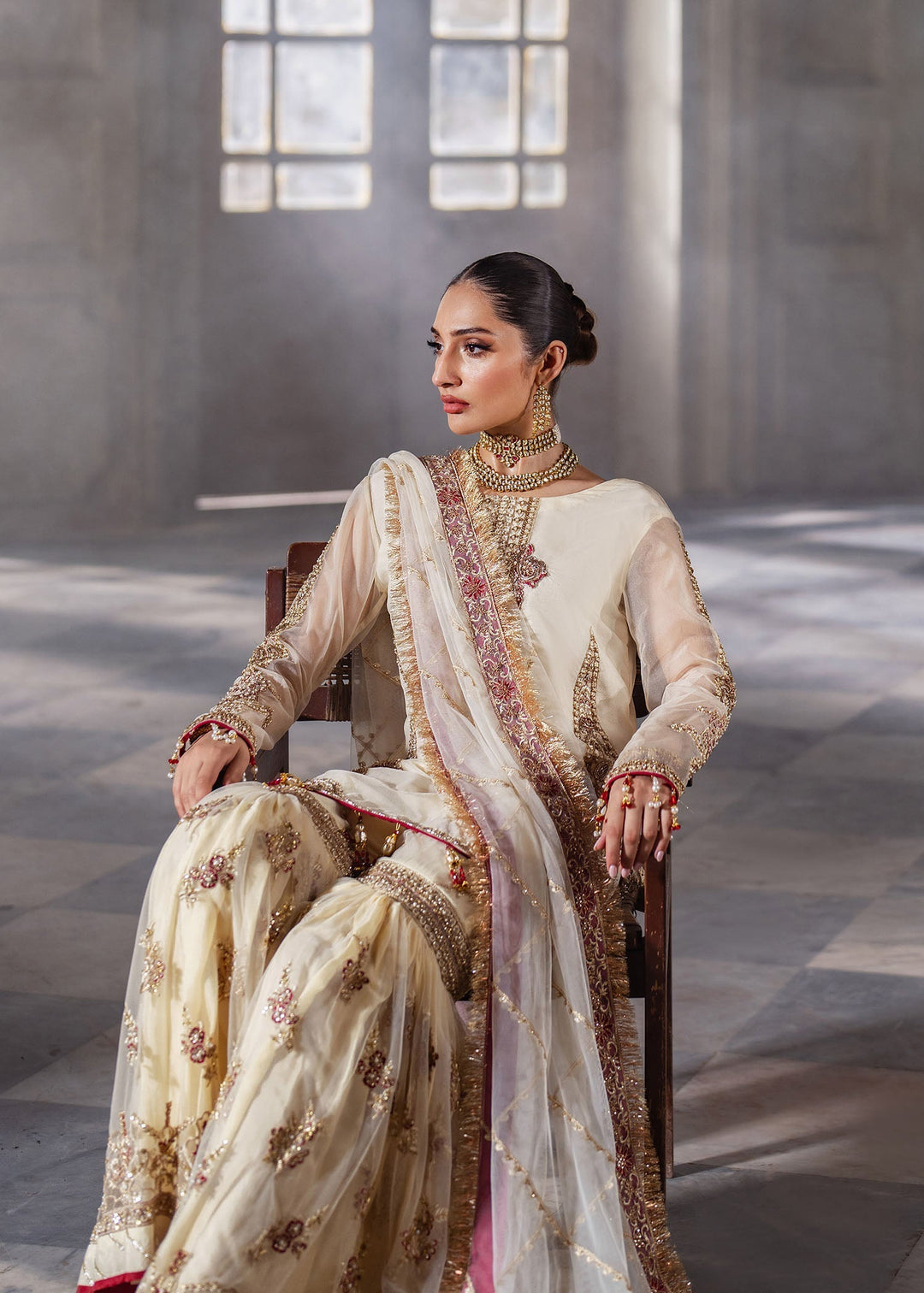 Elegant Zaina Ivory Pakistani Bridal Dress for Celebrations