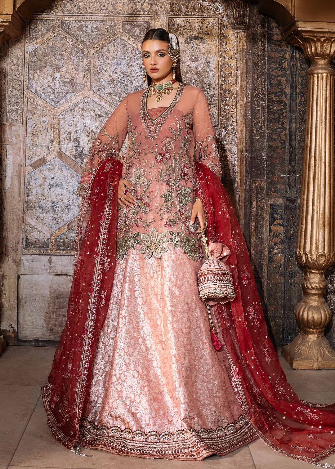 Light Pink Pakistani Wedding Dress with Embellished Details