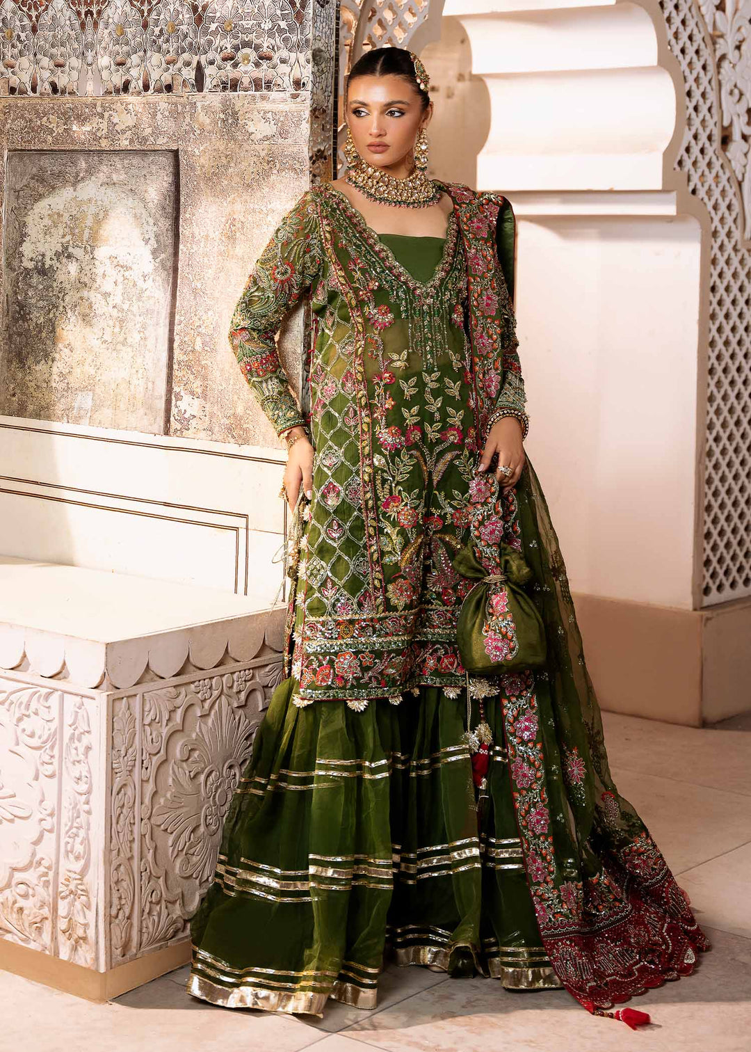 olive green pakistani dress Elegant Wedding with Embroidery – Nameera by Farooq JULY 2026