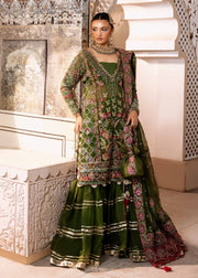 Elegant Olive Green Pakistani Wedding Dress with Embroidery