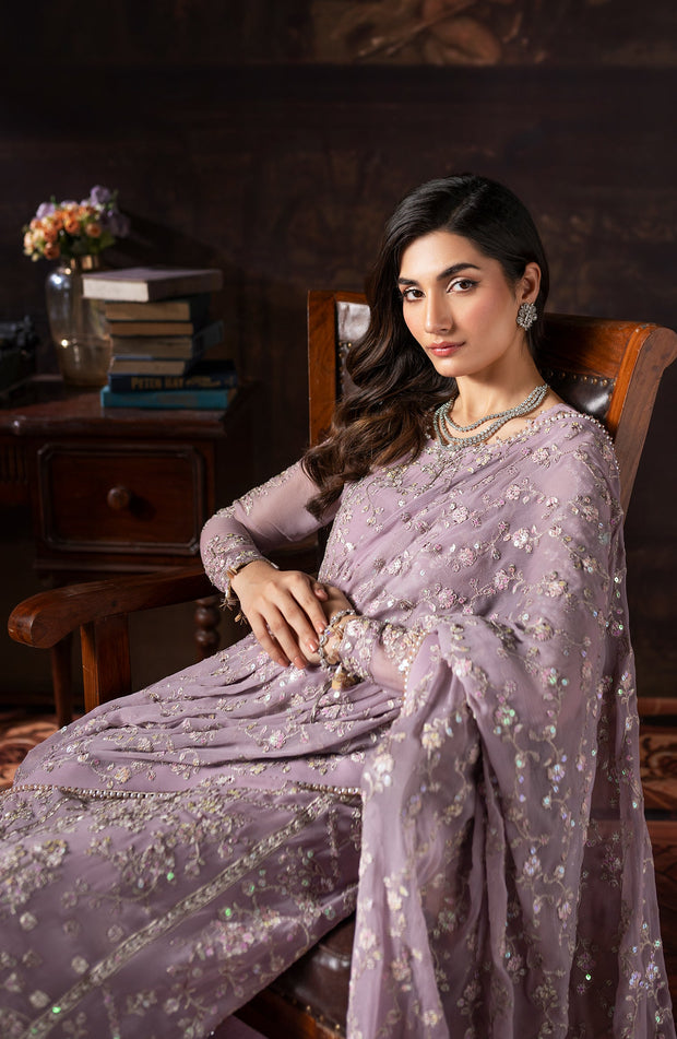 Elegant Sequins Embroidered Chiffon Dress in Classic Style