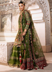 Elegant Olive Green Pakistani Wedding Dress with Embroidery