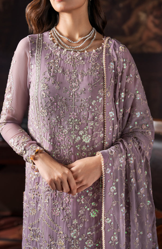 Elegant Sequins Embroidered Chiffon Dress in Classic Style
