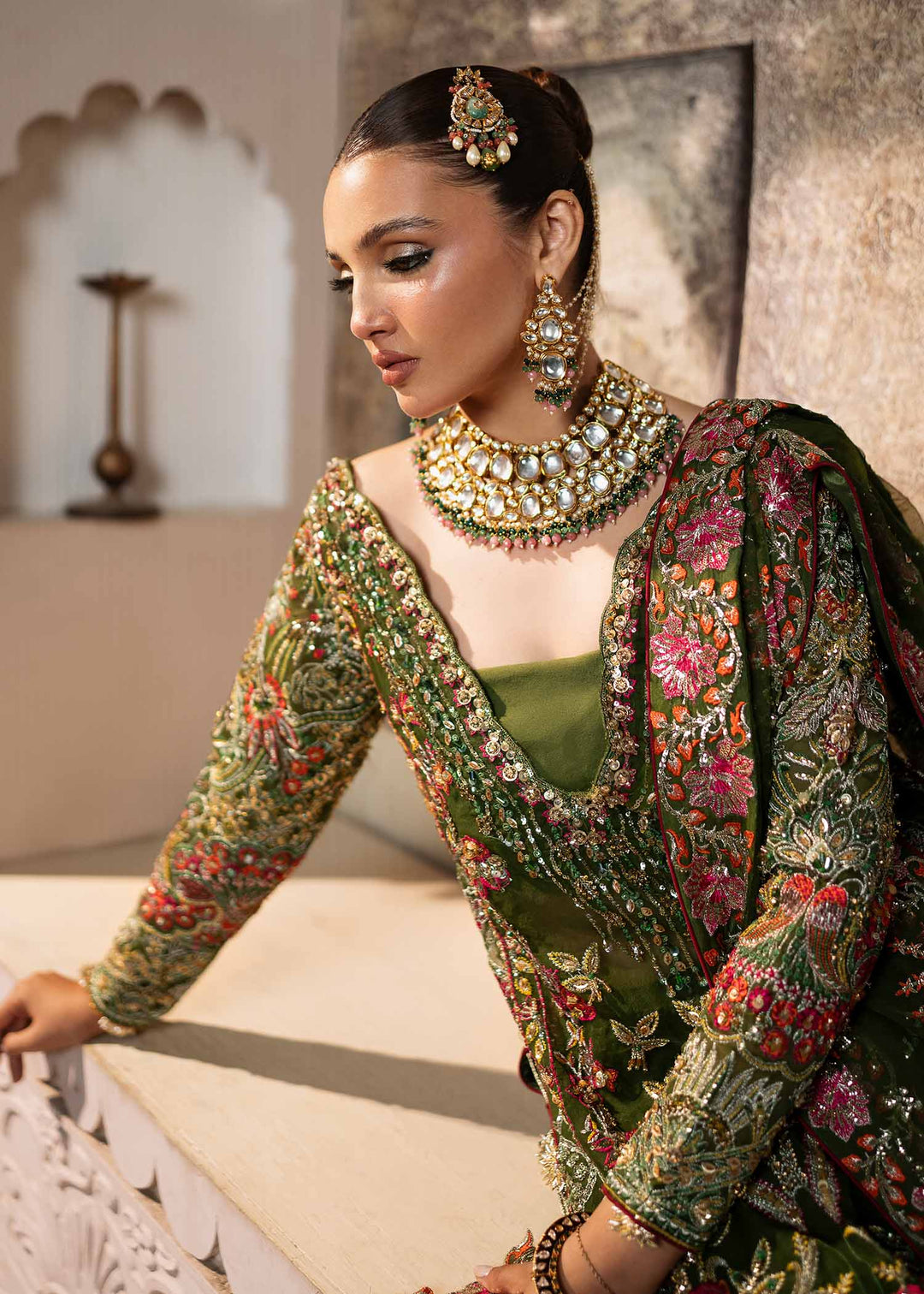 olive green bridal dresses pakistani Olive Green Pakistani Wedding Dress Desi Salwar Suit main image 0
