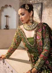 Elegant Olive Green Pakistani Wedding Dress with Embroidery