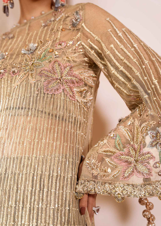 Exquisite Grey Pakistani Wedding Dress with Floral Embroidery