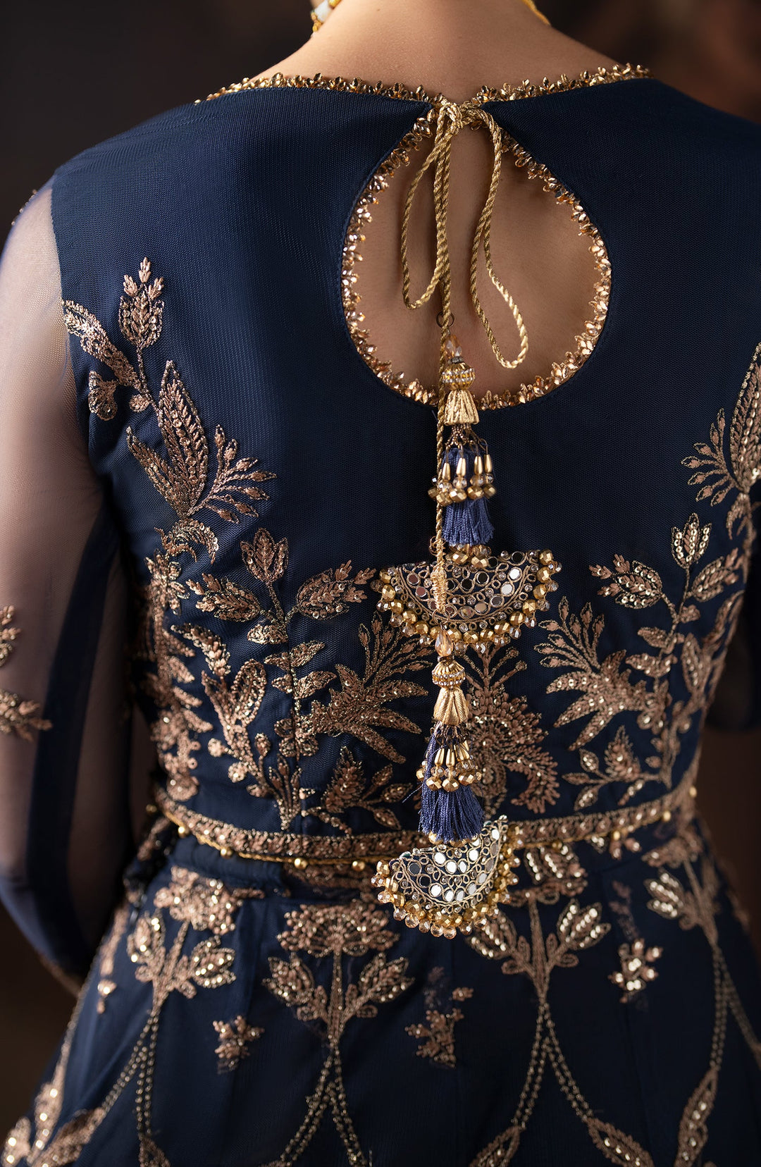 Lavish Sequins Embroidered Net Blouse with Raw Silk Trouser
