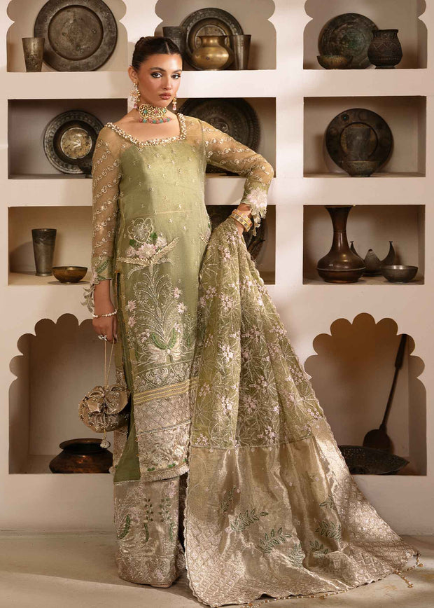 Mint Green Pakistani Wedding Dress with Floral Embroidery
