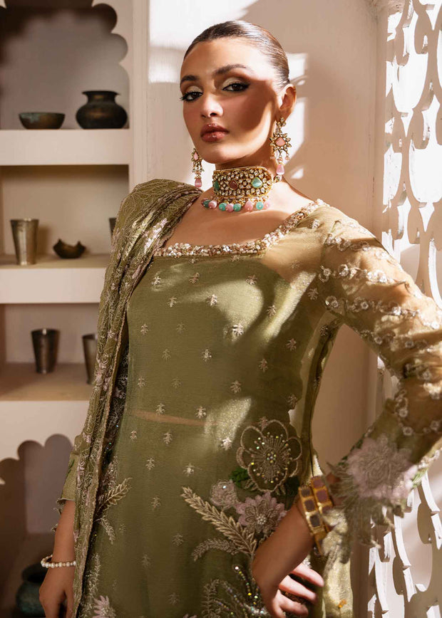 Mint Green Pakistani Wedding Dress with Floral Embroidery