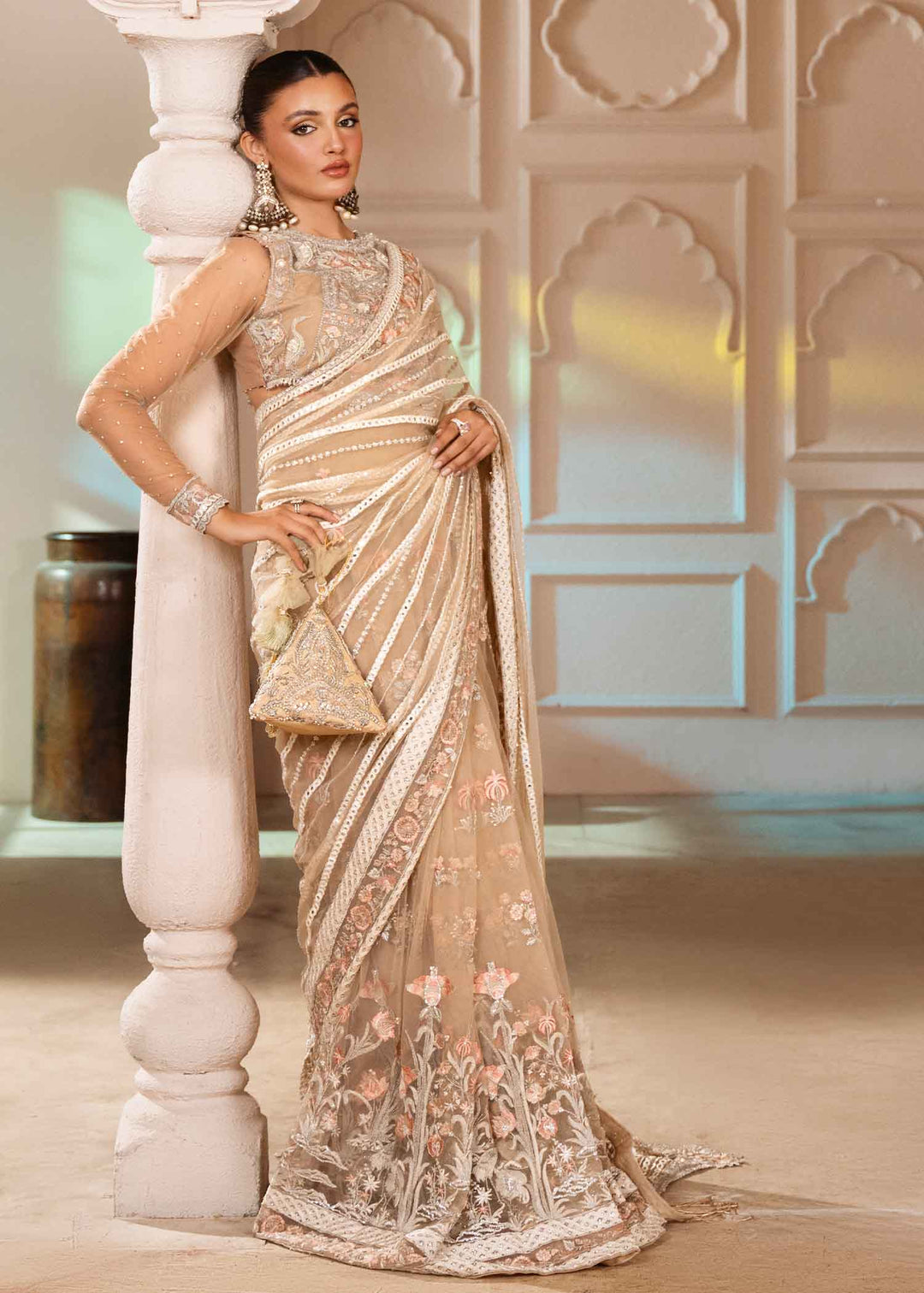 Elegant Ivory Pakistani Wedding Dress with Embroidery