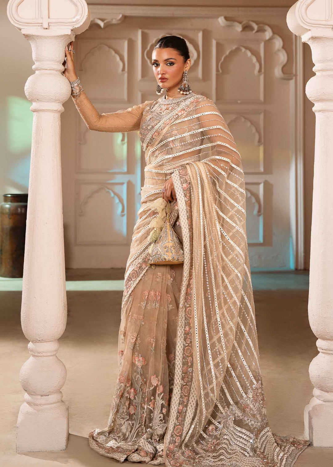 Elegant Ivory Pakistani Wedding Dress with Embroidery