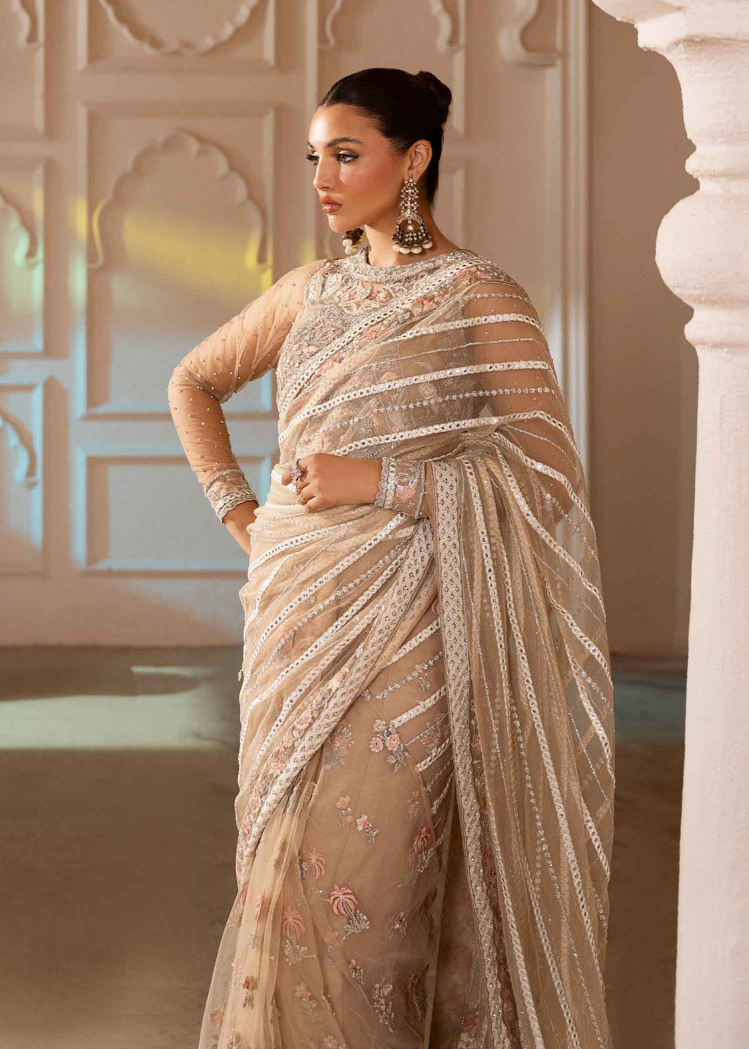 Elegant Ivory Pakistani Wedding Dress with Embroidery