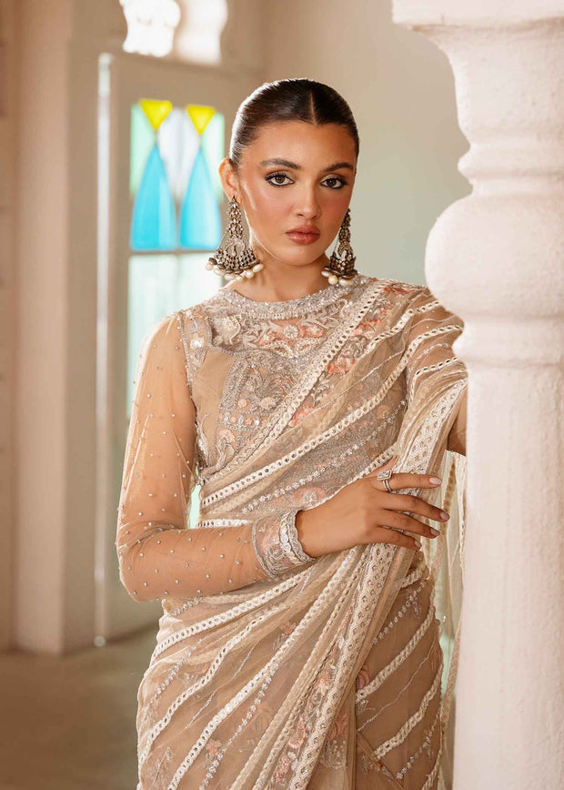 Elegant Ivory Pakistani Wedding Dress with Embroidery