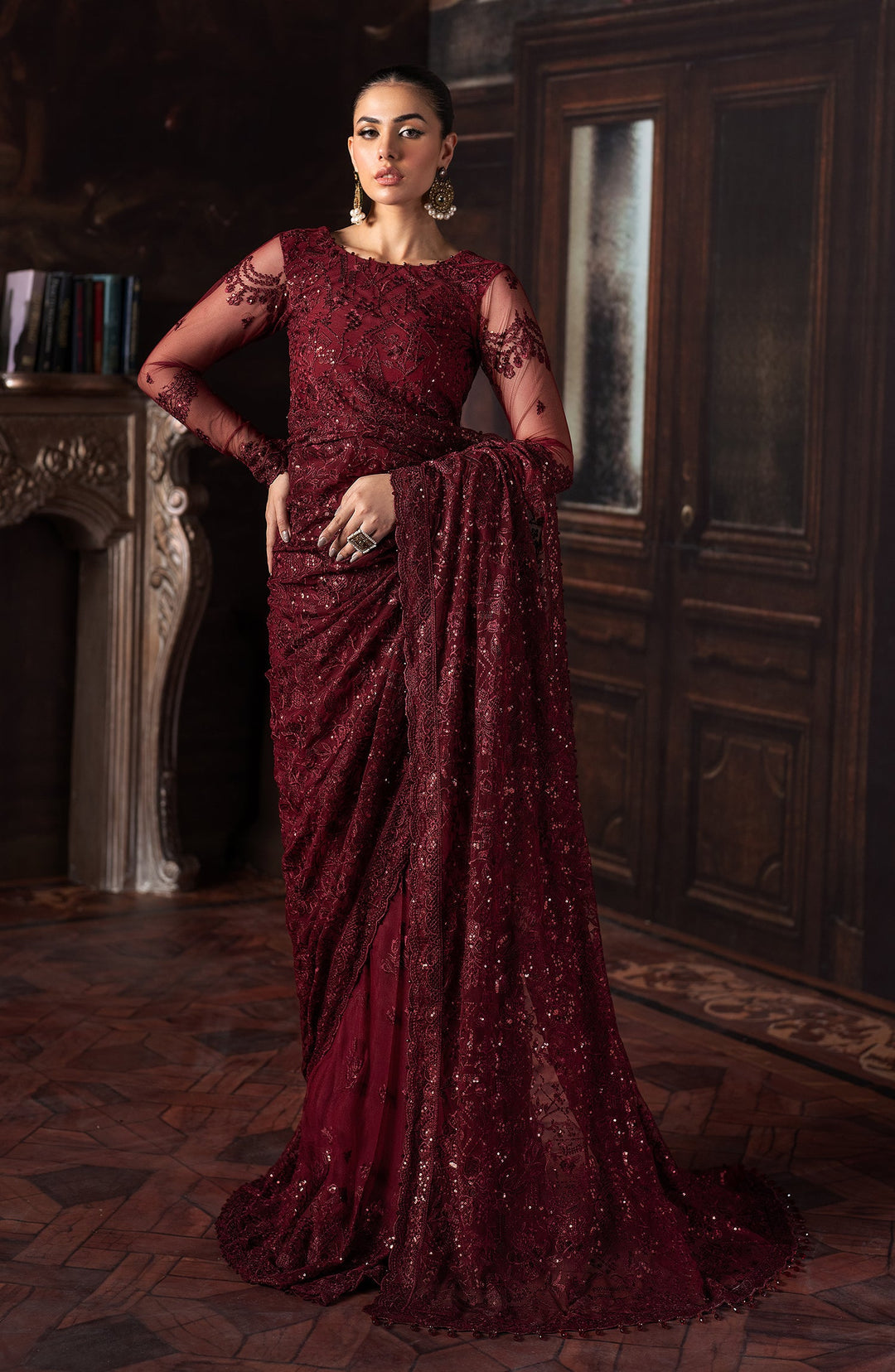 Elegant Sequins Embroidered Net Blouse in Classic Color