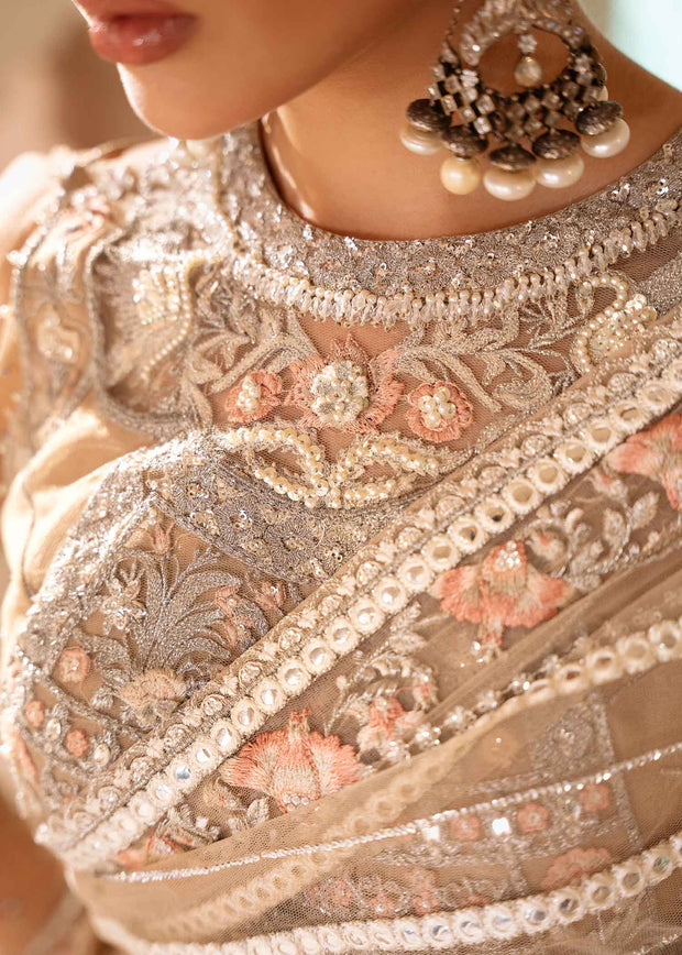 Elegant Ivory Pakistani Wedding Dress with Embroidery