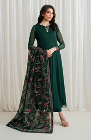 Embroidered Chiffon Frock with Trouser and Dupatta