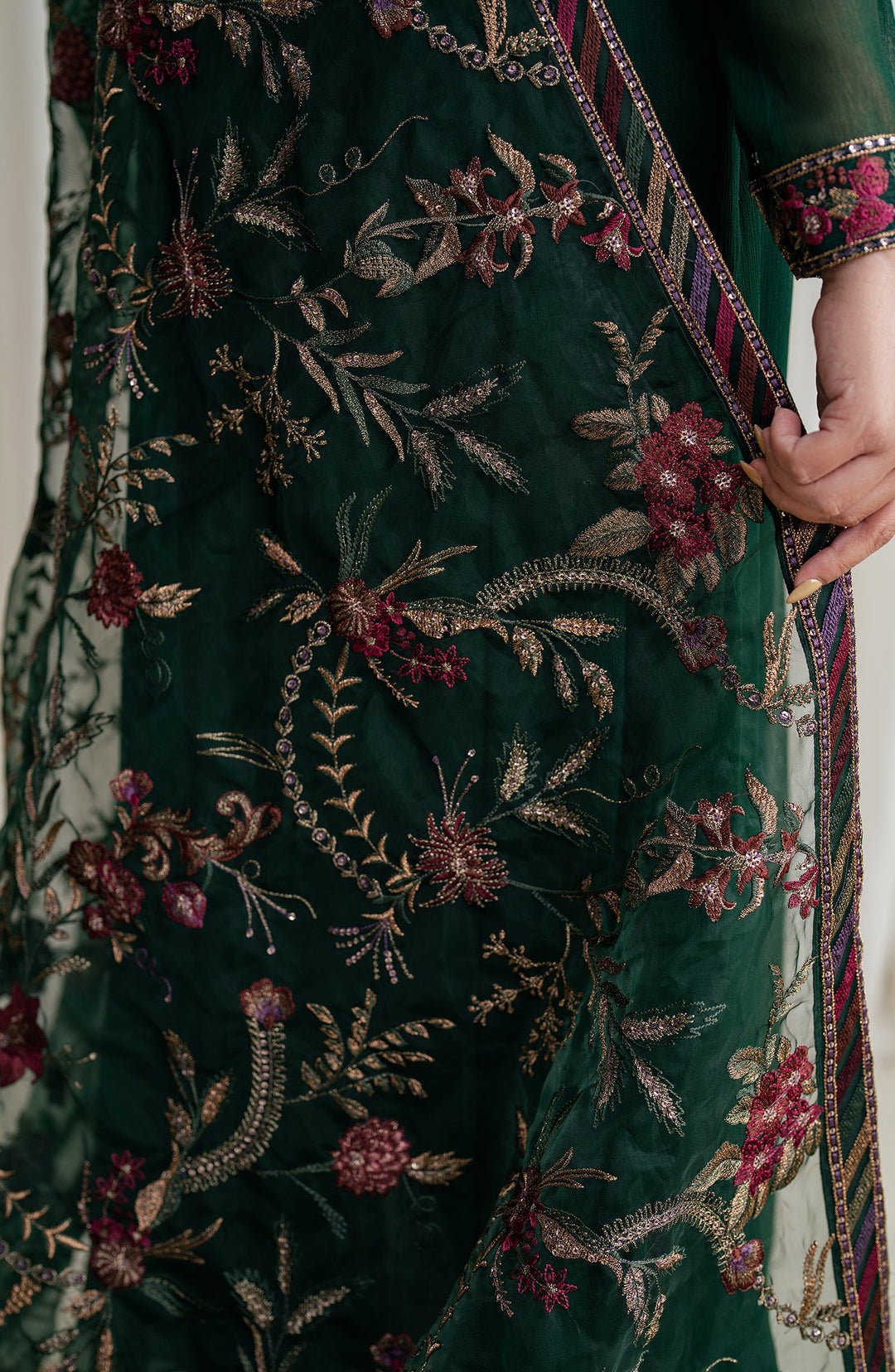 Embroidered Chiffon Frock with Trouser and Dupatta