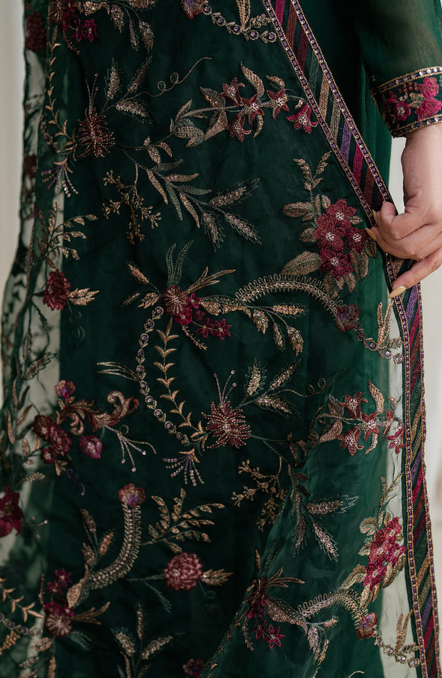 Embroidered Chiffon Frock with Trouser and Dupatta