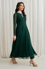 Embroidered Chiffon Frock with Trouser and Dupatta