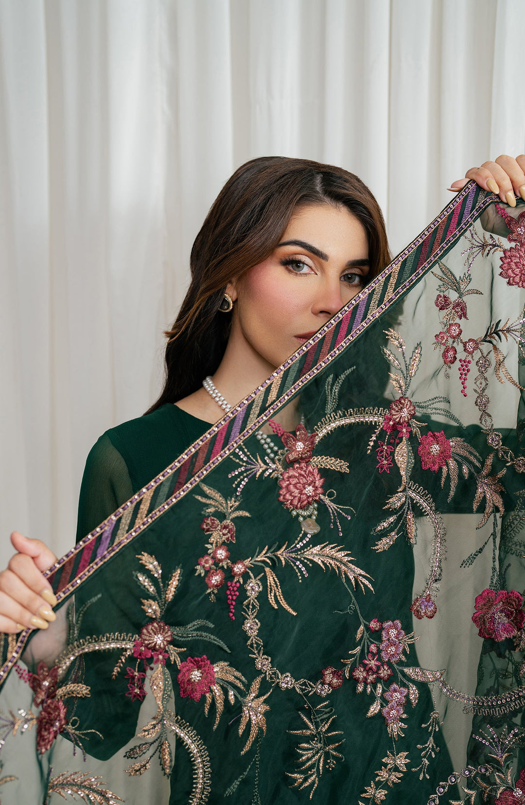 Embroidered Chiffon Frock with Trouser and Dupatta