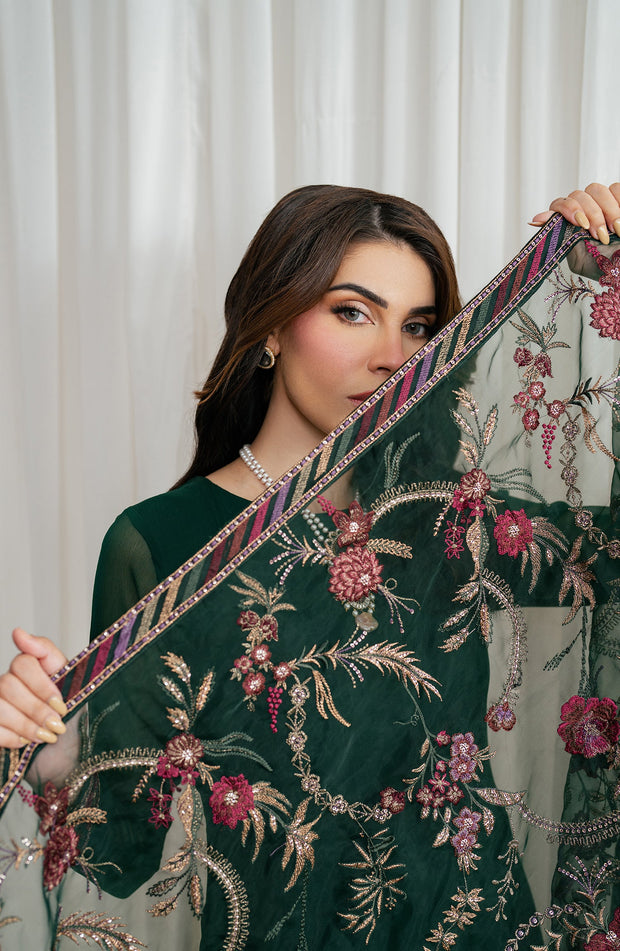 Embroidered Chiffon Frock with Trouser and Dupatta