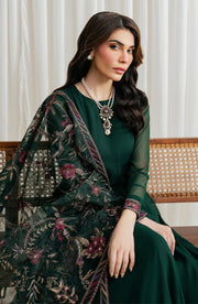 Embroidered Chiffon Frock with Trouser and Dupatta