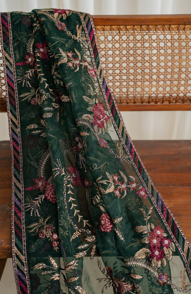 Embroidered Chiffon Frock with Trouser and Dupatta
