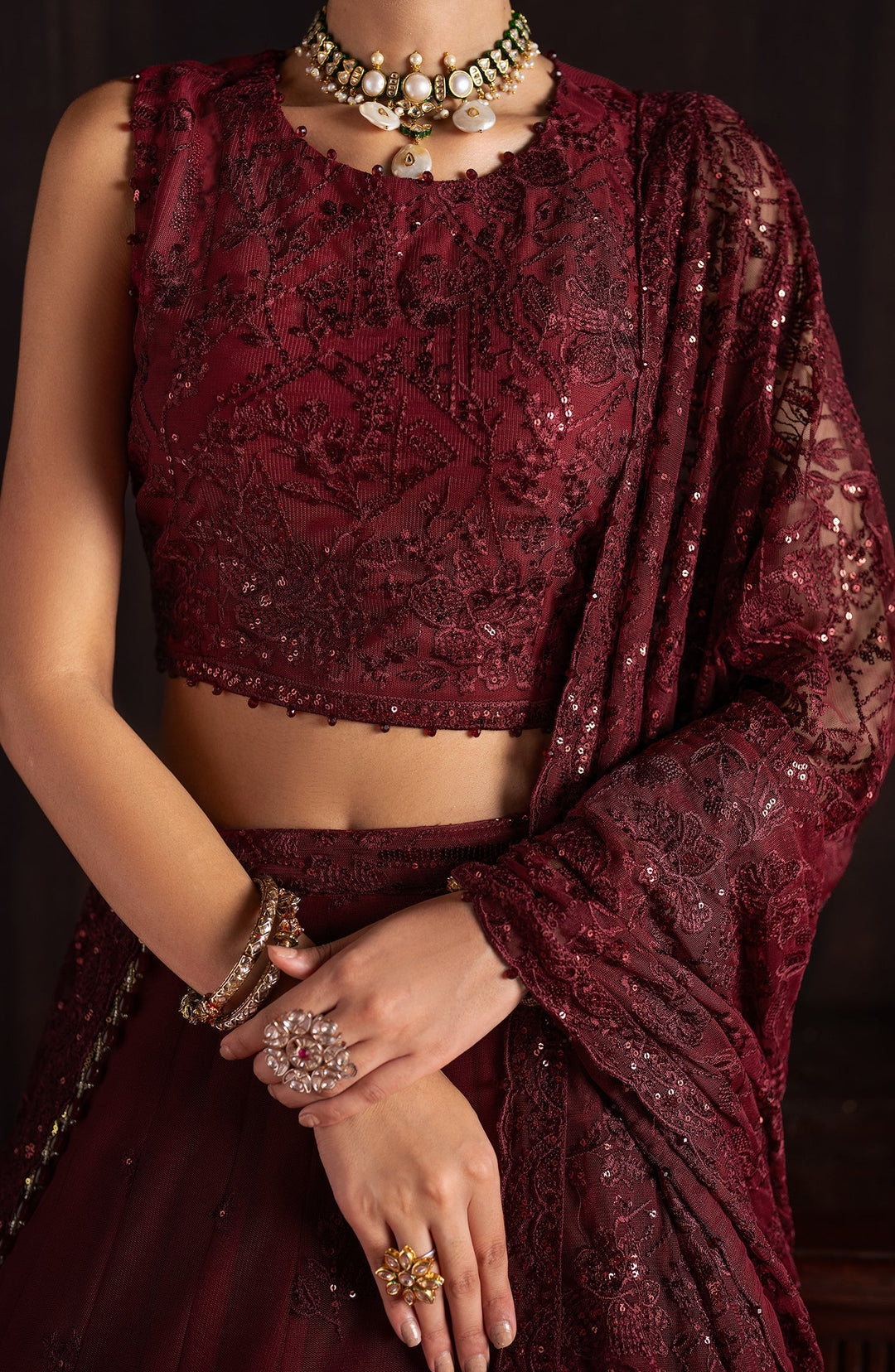 Elegant Sequins Embroidered Net Blouse in Classic Color