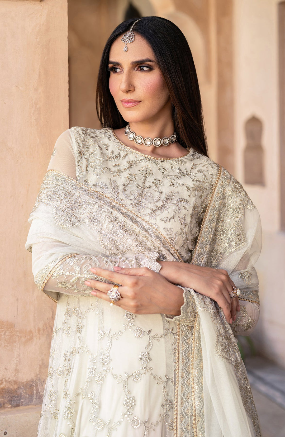 Elegant Sequin Embroidered Net Blouse with Silk Trouser