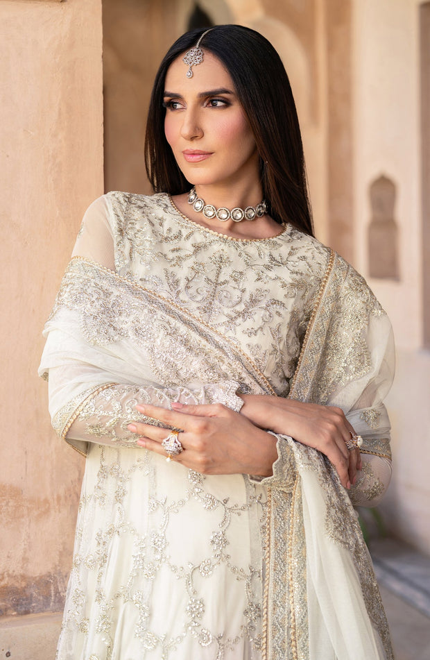 Elegant Sequin Embroidered Net Blouse with Silk Trouser