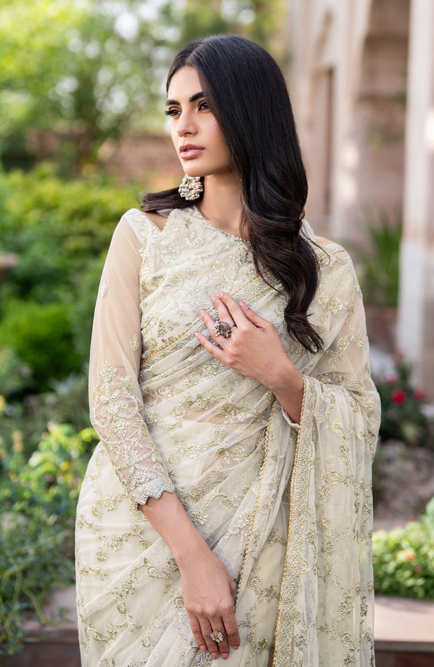 Elegant Sequin Embroidered Net Blouse with Silk Trouser
