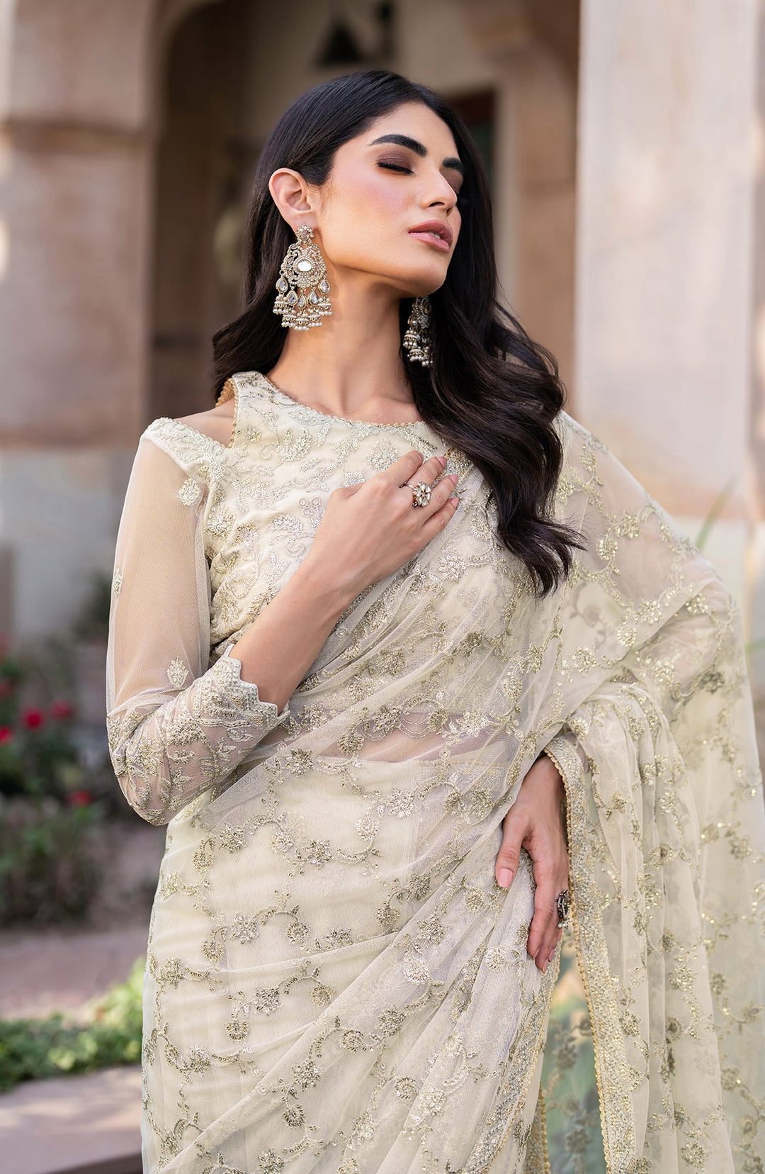 Elegant Sequin Embroidered Net Blouse with Silk Trouser