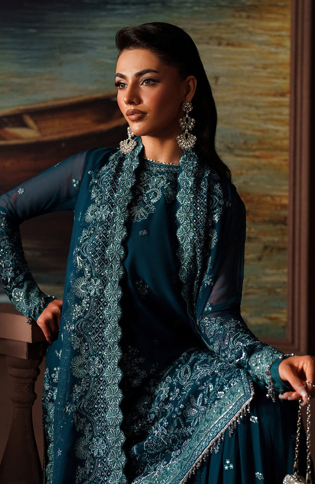 Elegant Sequins Embroidered Chiffon Shirt and Sharara Set