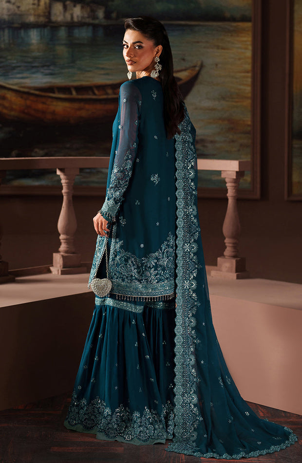 Elegant Sequins Embroidered Chiffon Shirt and Sharara Set