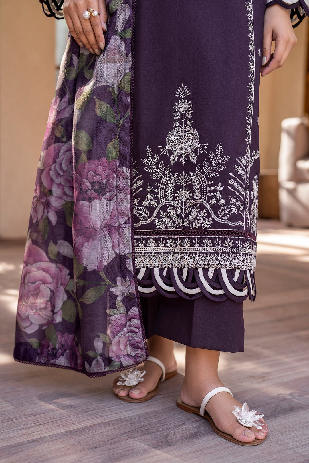 Elegant Embroidered Lawn Shirt with Printed Dupatta