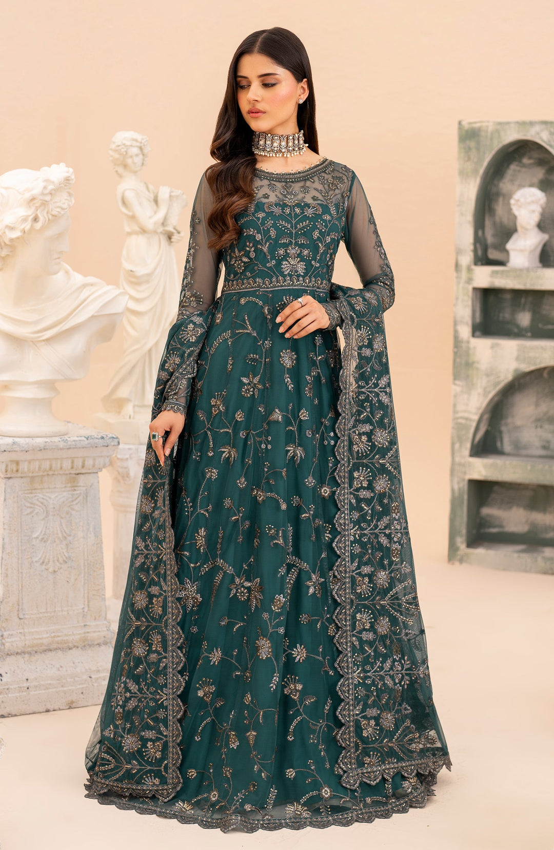 Elegant Sequins Embroidered Net Shirt with Raw Silk Trouser