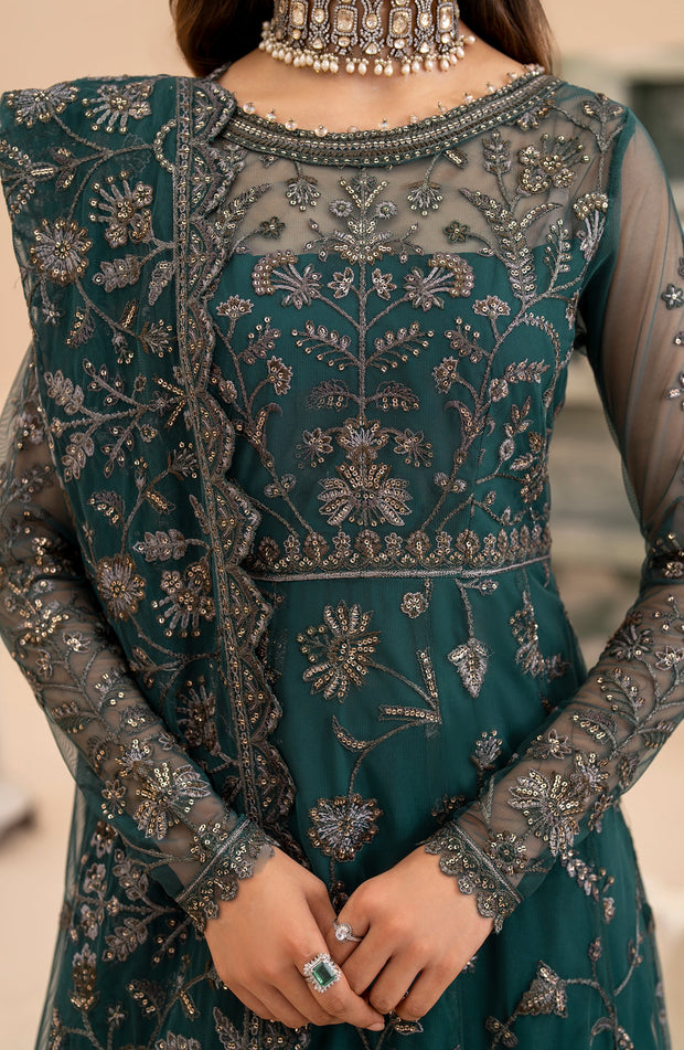 Elegant Sequins Embroidered Net Shirt with Raw Silk Trouser