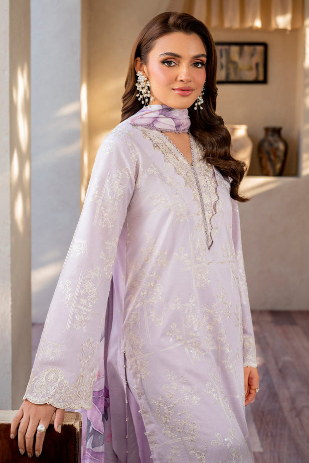 Elegant Embroidered Lawn Dress with Printed Silk Dupatta