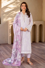 Elegant Embroidered Lawn Dress with Printed Silk Dupatta