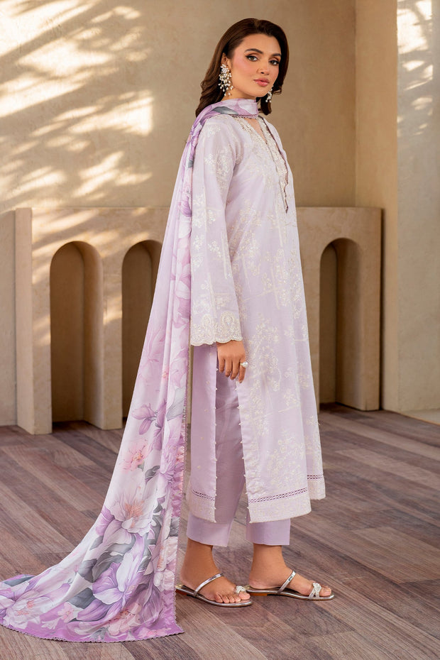 Elegant Embroidered Lawn Dress with Printed Silk Dupatta
