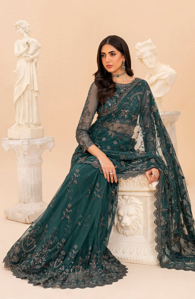 Elegant Sequins Embroidered Net Shirt with Raw Silk Trouser