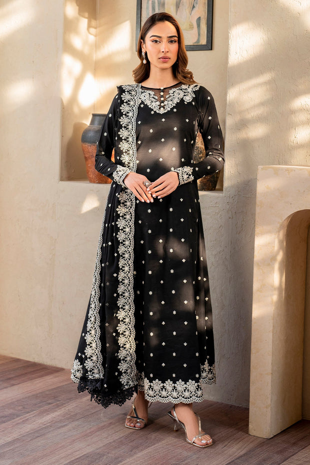Elegant Embroidered Lawn Frock with Trouser & Dupatta