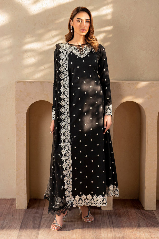 Elegant Embroidered Lawn Frock with Trouser & Dupatta