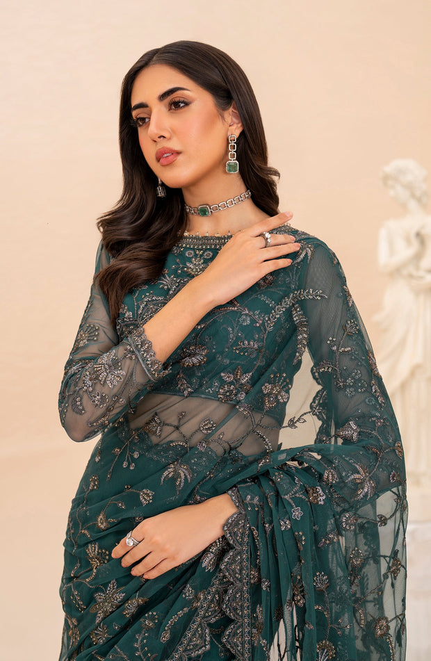 Elegant Sequins Embroidered Net Shirt with Raw Silk Trouser