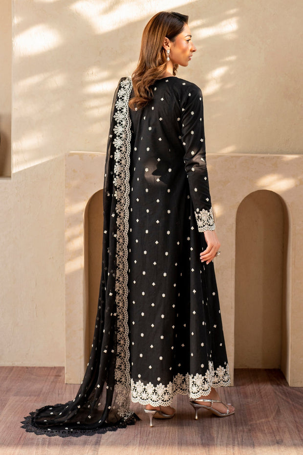 Elegant Embroidered Lawn Frock with Trouser & Dupatta