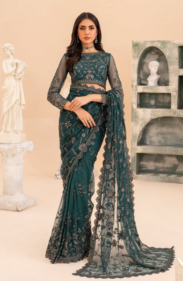 Elegant Sequins Embroidered Net Shirt with Raw Silk Trouser