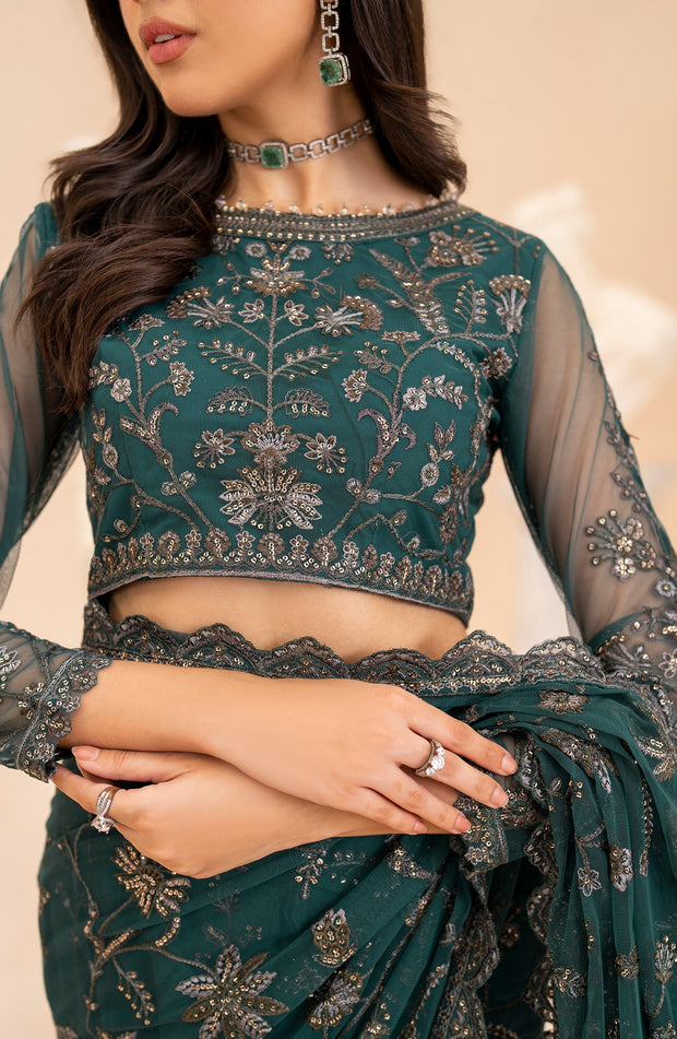 Elegant Sequins Embroidered Net Shirt with Raw Silk Trouser