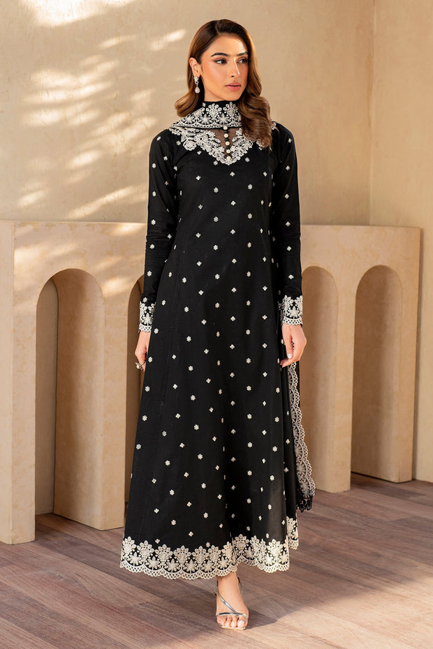 Elegant Embroidered Lawn Frock with Trouser & Dupatta