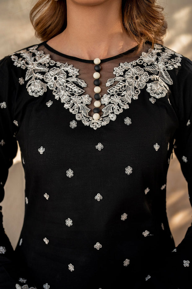Elegant Embroidered Lawn Frock with Trouser & Dupatta